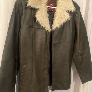 Marc Mattis Leather Jacket with Cream Faux Fur Collar